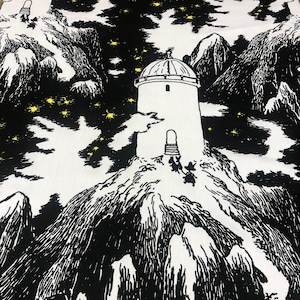 Moomin Cotton Fabric: Black & White Scandinavian Design, Upholstery Fabric