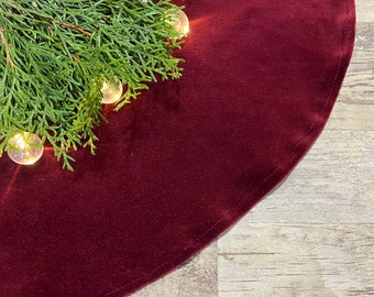 Falda para árbol de Navidad de terciopelo de algodón burdeos, tapete navideño de terciopelo bohemio