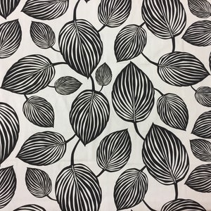 Black Striped Leaves Cotton Fabric - Scandinavian Design, 59" Wide