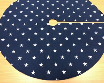 Handmade Christmas Tree Skirt: Dark Blue with White Stars