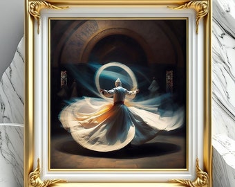 Sufi Whirling Dervish Dance, Digital Art Print, Midjourney Art, AI Art Digital Download, AI Generated, AI Print Art, Wall Art Printable