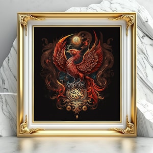 Red Phoenix Art, Midjourney Ai Art, AI Art Digital Download, AI Generated, Digital AI Print Art, Wall Art, Home Decor, Printable