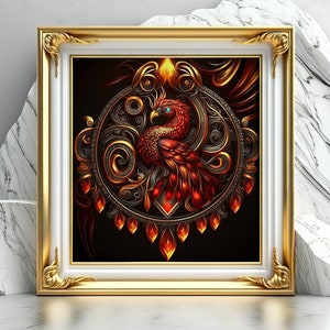 Midjourney Red Phoenix Art, AI Art Digital Download, AI Generated, Digital AI Print Art, Wall Art, Home Decor, Printable