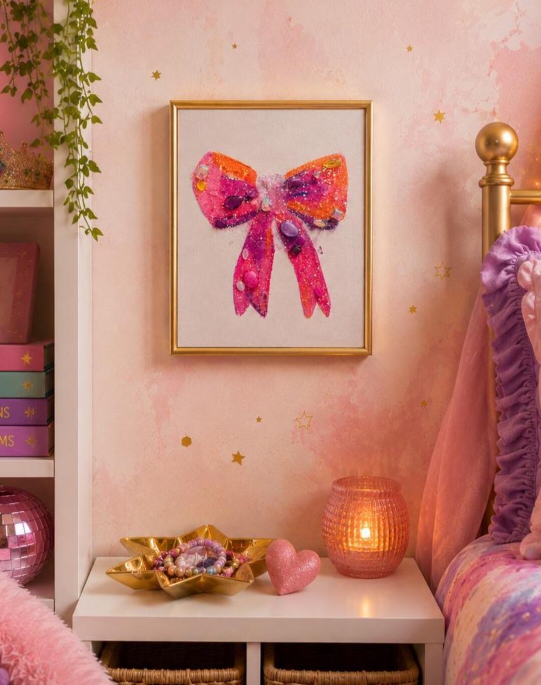 Pink Glitter Bow Wall Art 8x10 | Coquette Room Decor | Sparkly Bow ...