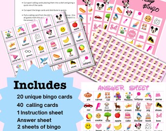 Minnie Mouse 20 Cards Instant Download, Printable Minnie Mouse Bingo ...