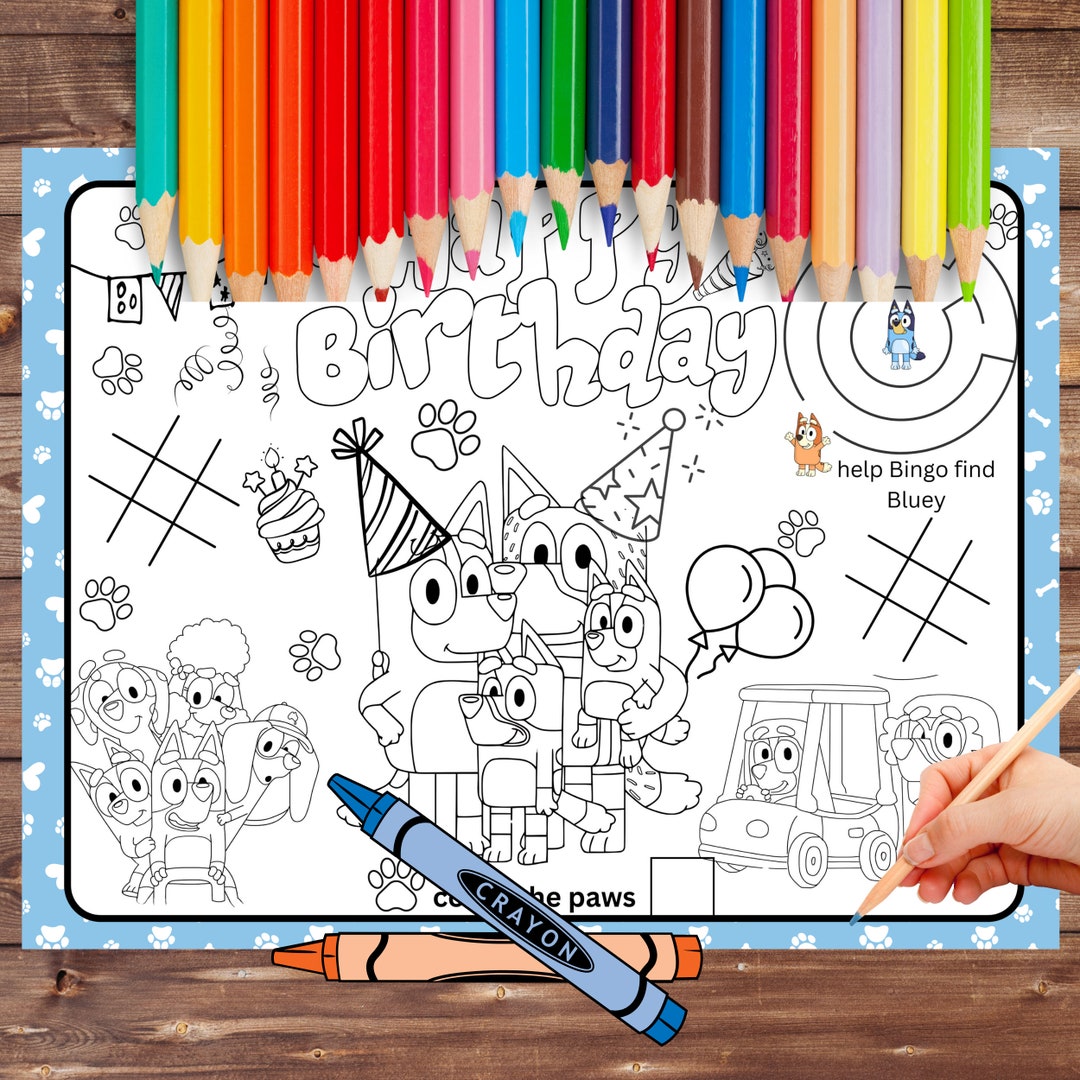 Bluey Coloring Placemat, Coloring Page, 11 X 8.5, Print at Home - Etsy