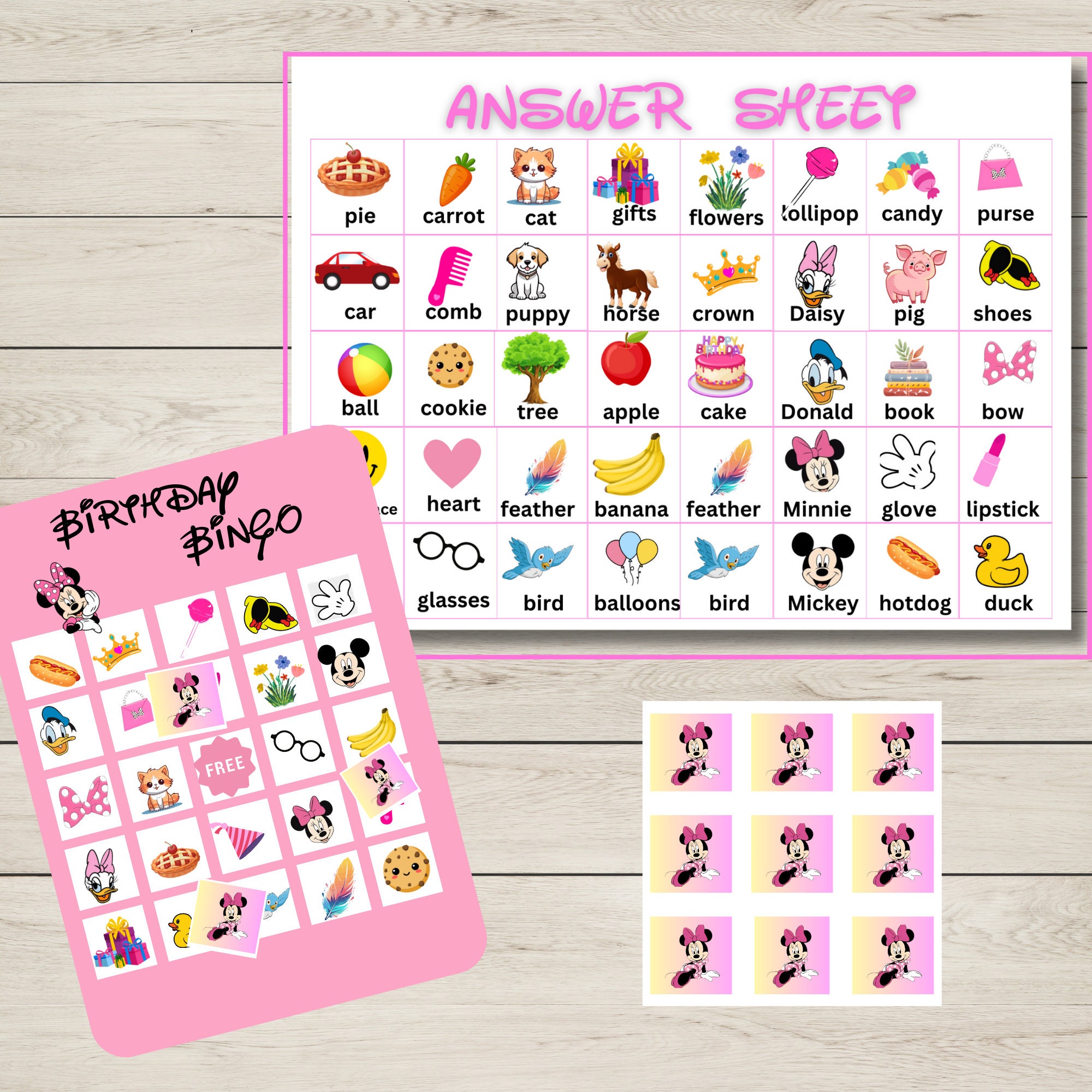 Minnie Mouse 20 Cards Instant Download, Printable Minnie Mouse Bingo
