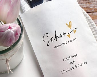 Personalized cutlery pouch – so glad you're here! | Table decoration for weddings or any occasion | Heart motif