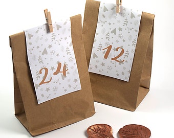 Advent calendars for filling quickly and easily Craft set Paper bags Number cards Wooden clips