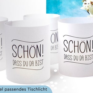 Stempel Schön dass du da bist Tischkdeko Gastgeschenk Gäste Feiern Tischkarten Einladung DIY handmade Schriftzug Bild 4