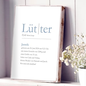 Baby Geburtsgeschenk Geburtsposter personalisiert Lütter Junge Kinderzimmer norddeutsch plattdeutsch