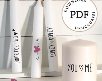 Fichier Lovey-dovey toi et moi imprimez vous-même PDF cadeau Saint Valentin amour décoration de table bougie tasse en aluminium décorer bougie décoration dîner