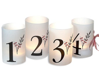 Adventslicht 4 x Lichthülle für Tischlicht Adventskranz für Kerze LED inkl. Karoband