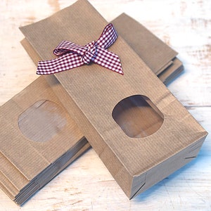 20 x gift bags kraft paper bags with window bottom bags paper bags for pastries, chocolates, tea, coffee image 1