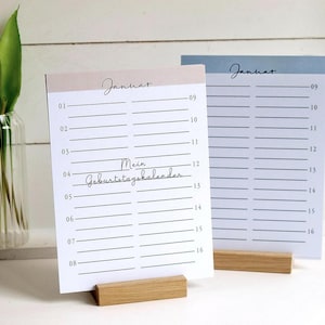 Geburtstagskalender immerwährend Kalender Postkartengröße Farbauswahl blau beige Holzständer optional
