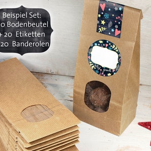 20 x Geschenktüte Kraftpapiertüte mit Fenster Bodenbeutel Papiertüte für Gebäck Pralinen Tee Kaffee Bild 3