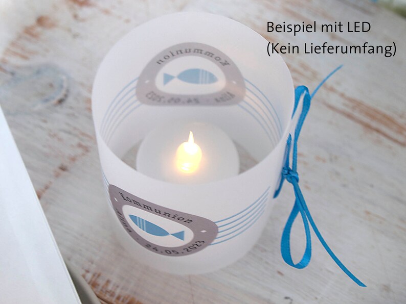 8 x table light communion confirmation baptism fish gray blue, table decoration communion confirmation fish blue image 3