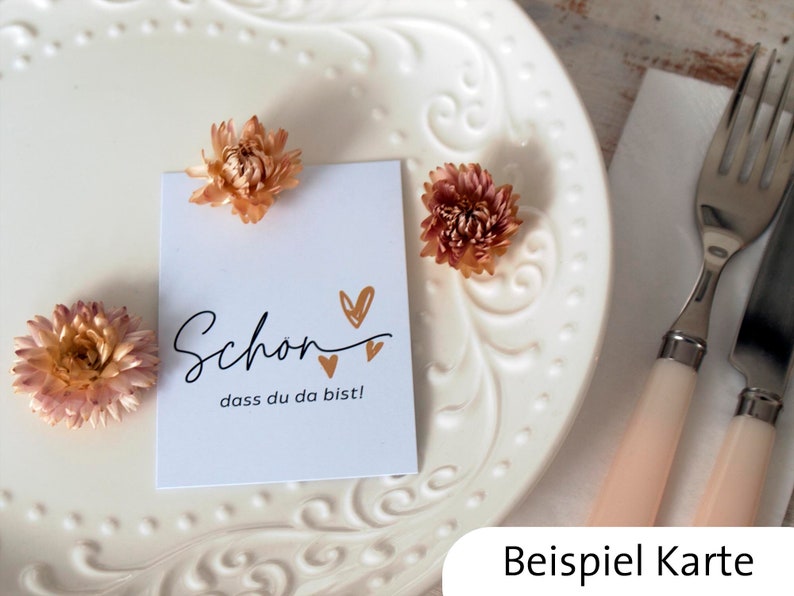 Tischdeko Bestecktasche schön dass du da bist personalisierbar Hochzeit Geburtstag Taufe Herz Schriftzug neutral jede Feier Bild 4