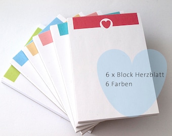 6 x Notizblock Schreibblock Herzblatt Retrofarben DIN A7