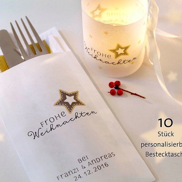 Bestecktasche personalisiert Weihnachten Weihnachtstafel Tischdeko Besteckhülle für Weihnachtsfeier, Staffelpreisrabatt