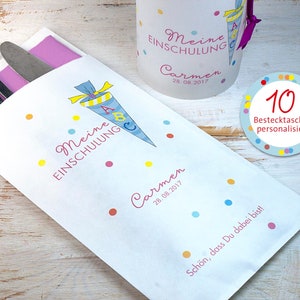 10 x personalized cutlery bag school cone for school enrollment school introduction motif school cone text pink image 1