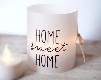 Lichthülle für Tischlicht LED Kerze home sweet home 6 Stück Windlicht Tischdeko hygge