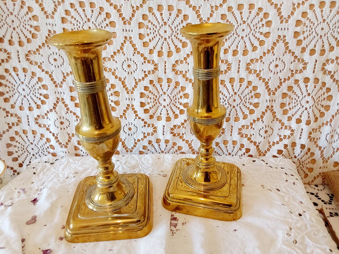 Pair of Vintage Heavy Brass Candlesticks Etsy