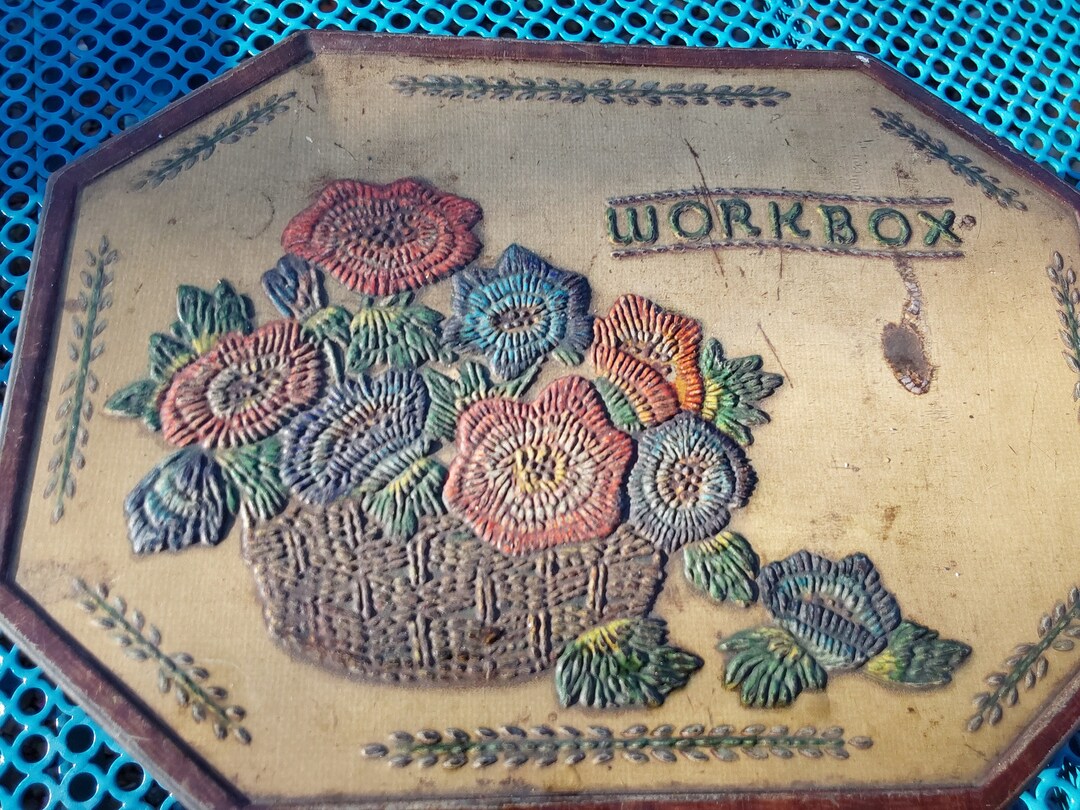 Vintage Tin Sewing Box Etsy