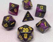 Freeze-dried space garbage - Magenta and black glitter polyhedral dice for D D, Pathfinder, RPG gaming