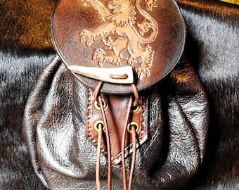 Traditional Scottish leather sporran with Lion Rampant