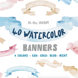 Aquarell Banner Bänder Clipart / digitaler Download / Hochzeit Veranstaltung Einladungen / Png / Aquarell Grafiken / handbemalt Bänder & Banner