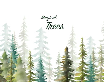 Watercolor Trees Clipart (Watercolor Graphics)  / wedding invite clipart trees / Watercolor conifers Instant download PNG