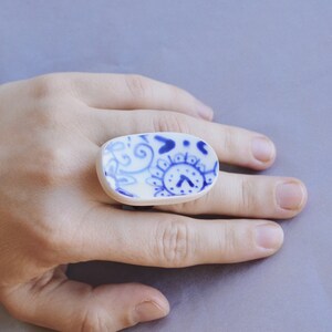 Whimsical Porcelain Ring: Playful Floral Design on Upcycled Broken Plate image 8