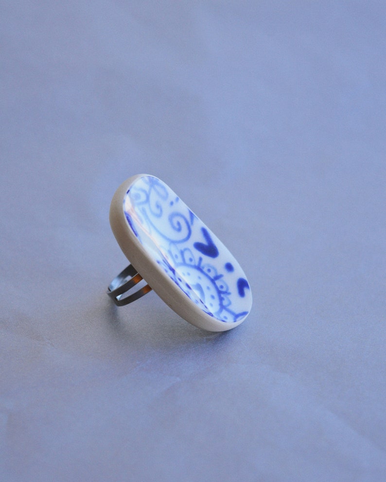 Whimsical Porcelain Ring: Playful Floral Design on Upcycled Broken Plate image 5