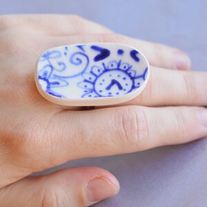 Whimsical Porcelain Ring: Playful Floral Design on Upcycled Broken Plate image 4