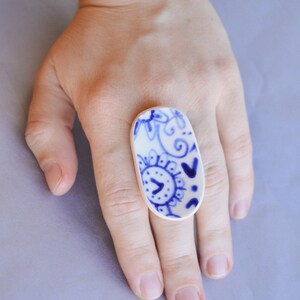 Whimsical Porcelain Ring: Playful Floral Design on Upcycled Broken Plate image 9
