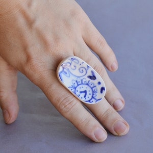 Whimsical Porcelain Ring: Playful Floral Design on Upcycled Broken Plate image 2