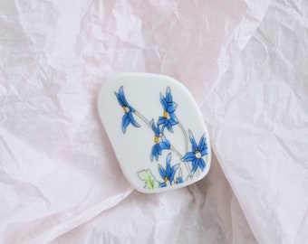 Upcycled Vintage Blue Flowers Porcelain Brooch - Unique Broken China Jewelry Piece
