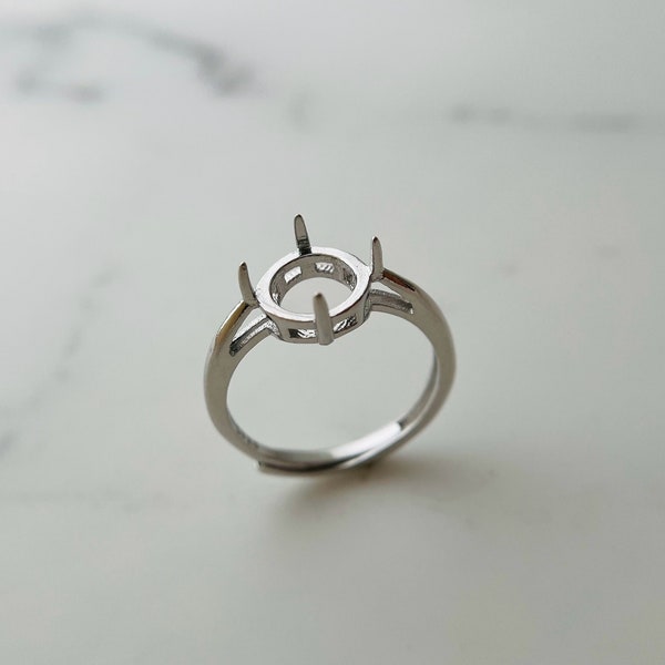 1 Pcs  - Sterling Silver Round Cabochon Claw Ring Setting - Adjustable - 4mm to 15mm