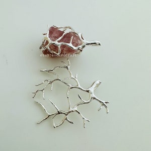 2 or 6 Pcs - Coral Twig Branch Base Pendant Setting For Rough Stone - Silver Plated Settings - 35x30mm