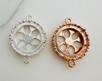 20mm/25mm, Solid brass Round Setting, 2 loops , Gold/silver plated , 4 pcs