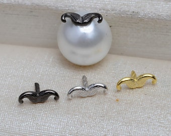 5 Pcs - Sterling Silver Mustache Beads Caps - 7*2mm