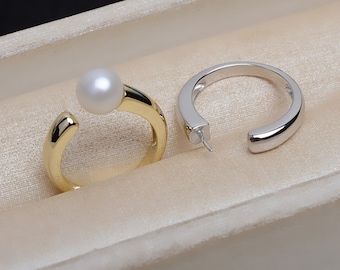 1 pz - Impostazione dell'anello della coppa in argento sterling regolabile - Per perline da 6 mm -10 mm