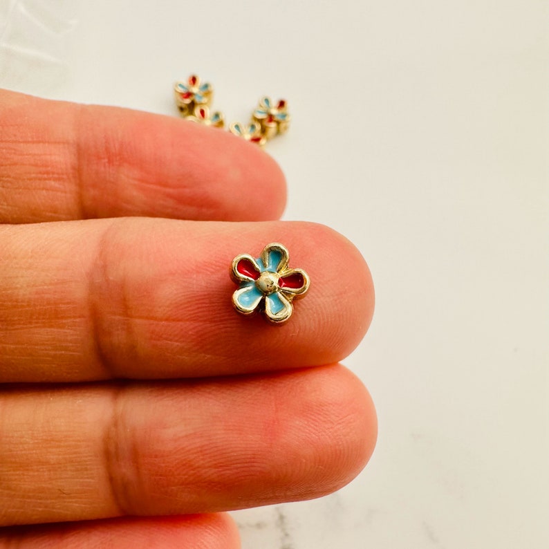 10 or 20, Enamel Flower Beads 6x6mm Hole 1mm image 4