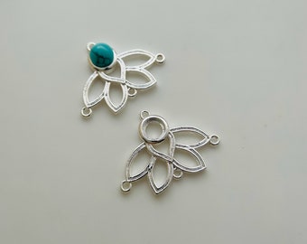 10 Pcs - Lotus Round Bezel Pendant Blank - Silver Setting - 5mm - (Stone Not Included)