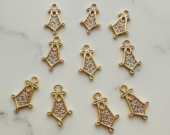10 or 30, Solid Brass, Earring Connectors - 19x10mm, gold plated