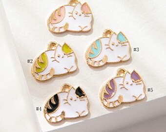 20 Ps - Enamel Cat Charms - 13x10mm