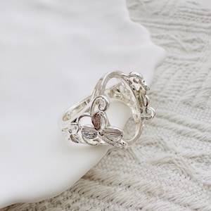 1 Pcs  - Silver Plated Oval Cabochon Ring Setting - 13x18mm