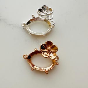 10x14mm, 10 or 30 pieces, solid brass oval setting with 2 loops , gold/silver plated