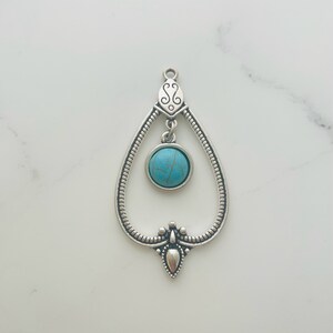 10 Silver Plated Turquoise Drop Pendant  -  55x30mm